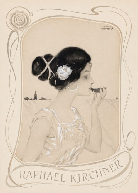 Raphael Kirchner Elegant Lady with Rose and Cup No4 - Poster