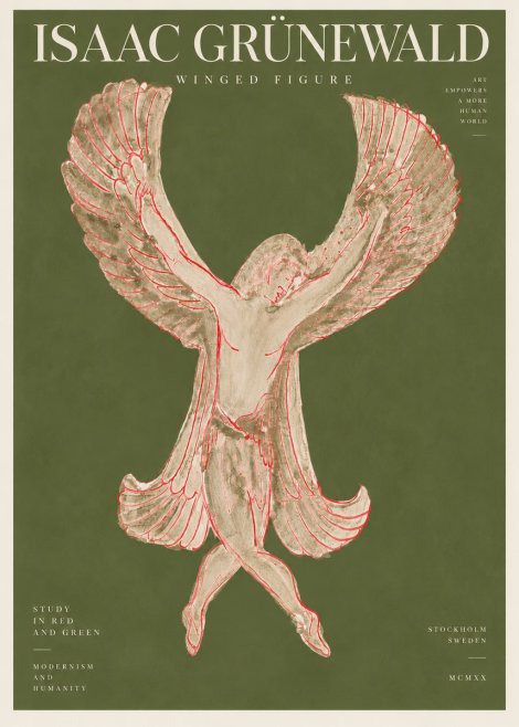 Isaac Grünewald Winged Figure Study in Red and Green No3 - Poster