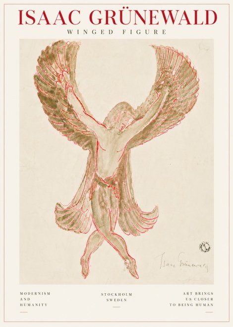 Isaac Grünewald Winged Figure Study in Red and Green No5 - Poster