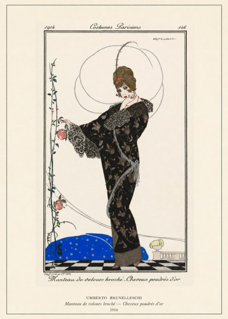 Umberto Brunelleschi Manteau De Velours Broché – Cheveux Poudrés D'or No6 - Poster