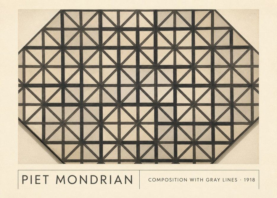 Piet Mondrian Composition with Gray Lines No1 - Poster