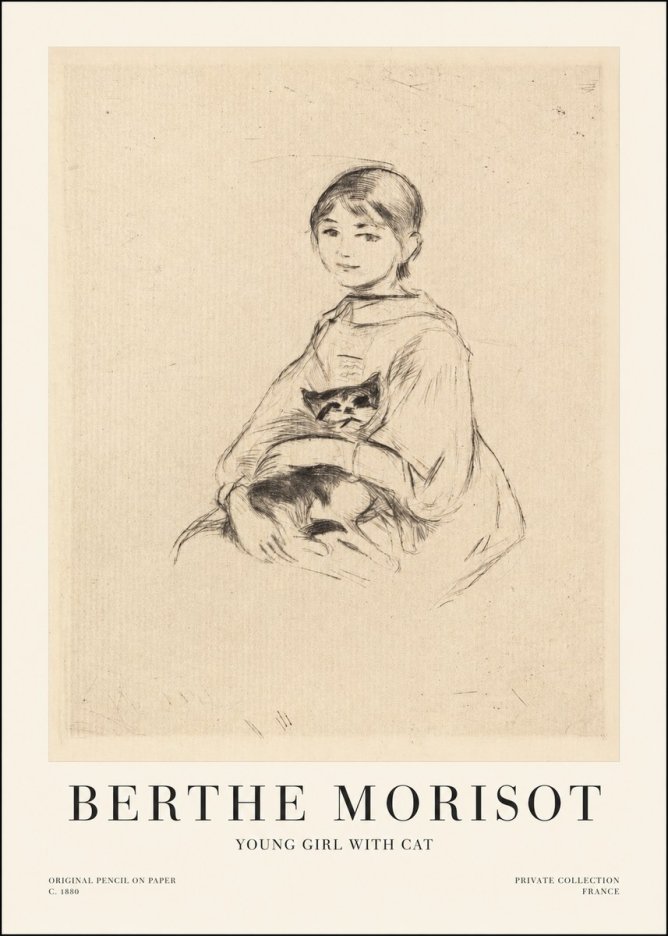 Berthe Morisot Young Girl with Cat No1 - Poster