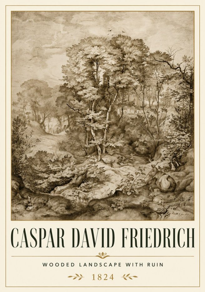 Caspar David Friedrich Wooded Landscape with Ruin No6 - Poster