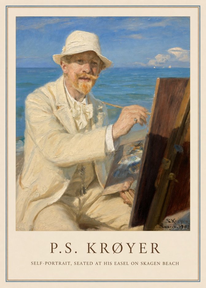 P.S. Krøyer Self-portrait, Seated at His Easel on Skagen Beach No1 - Poster
