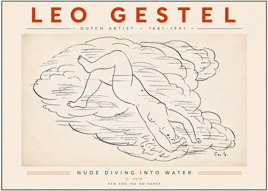 Leo Gestel Nude Diving into Water No5 - Poster