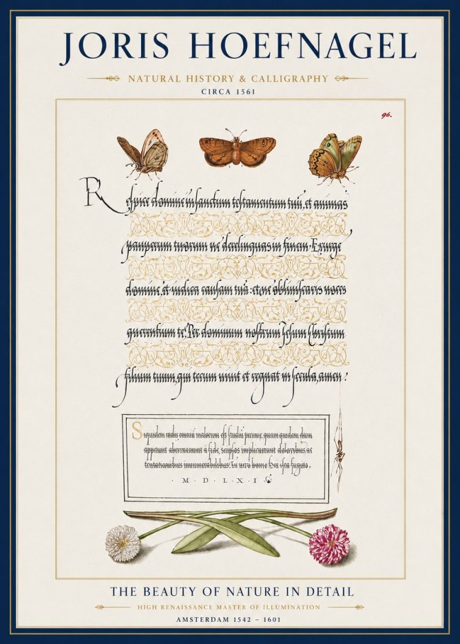 Joris Hoefnagel Butterflies, Flowers and Calligraphy Page No3 - Poster