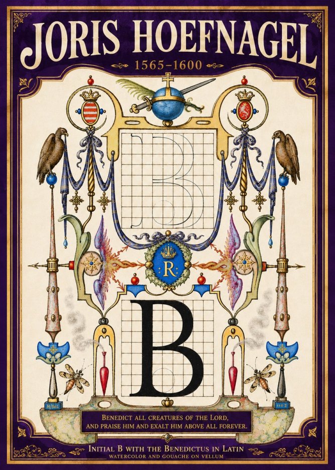 Joris Hoefnagel Initial B with the Benedictus in Latin No5 - Poster