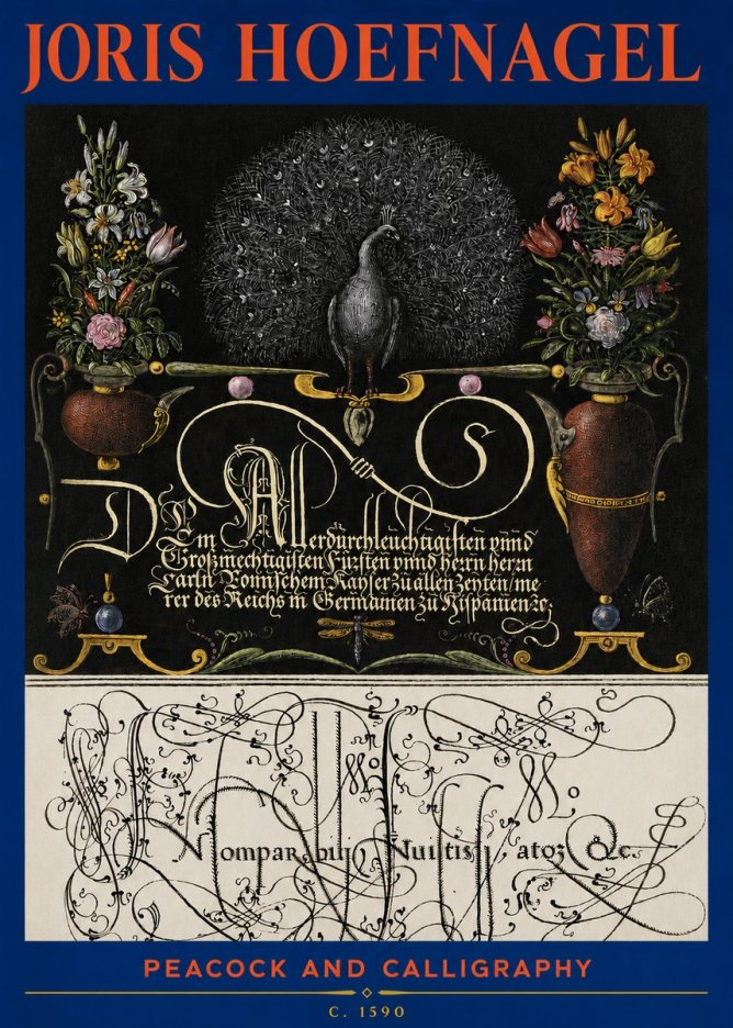 Joris Hoefnagel Peacock and Calligraphy No3 - Poster