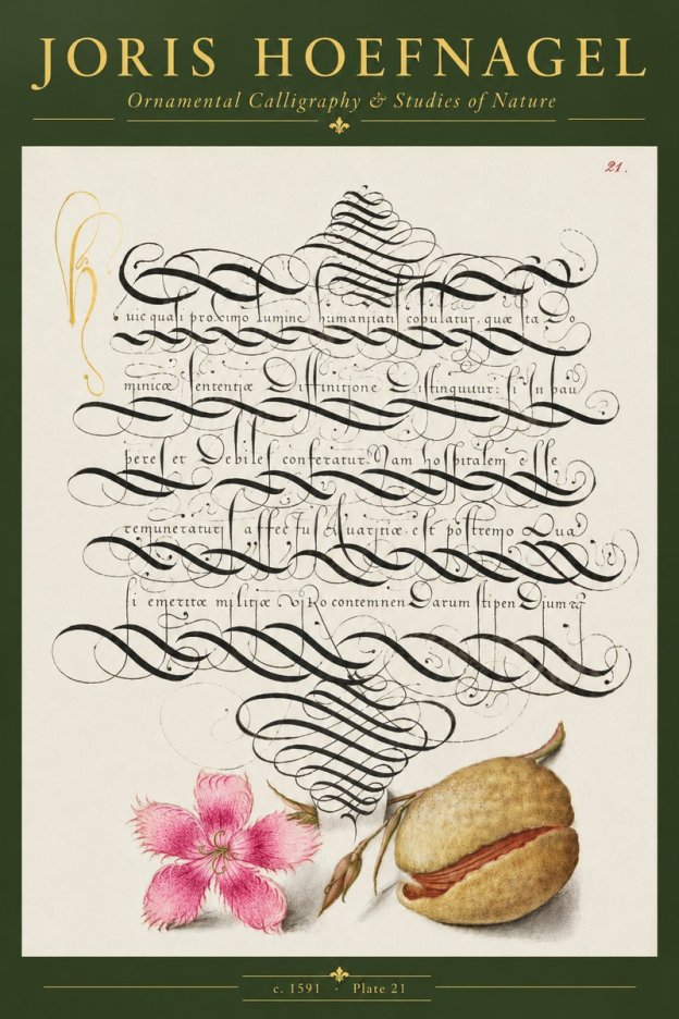 Joris Hoefnagel Ornamental Calligraphy & Studies of Nature No5 - Poster