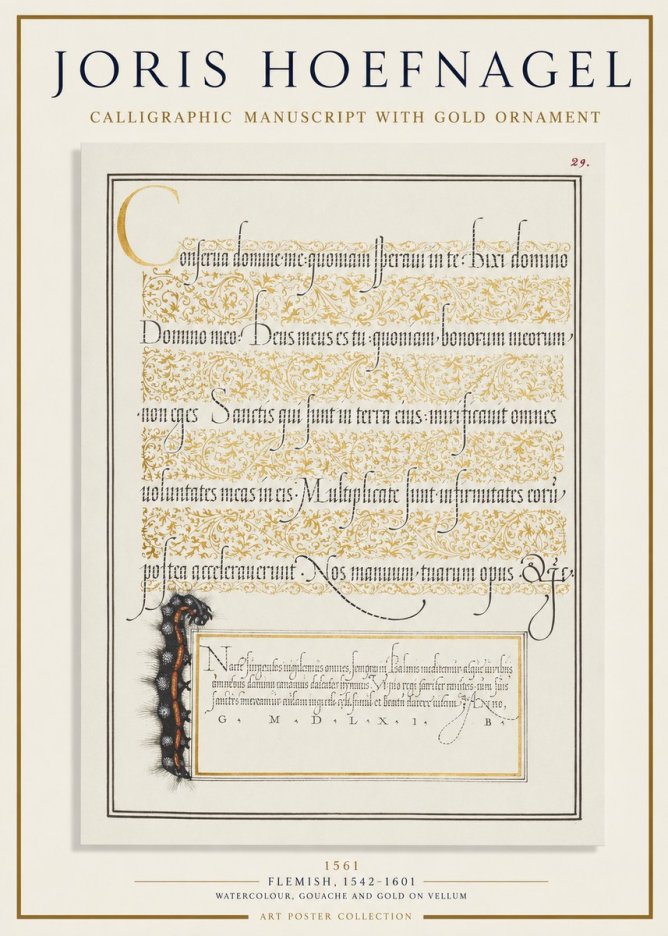 Joris Hoefnagel Calligraphic Manuscript with Gold Ornament No1 - Poster