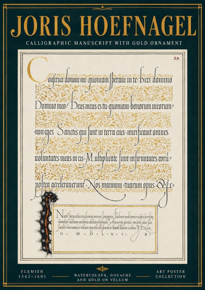 Joris Hoefnagel Calligraphic Manuscript with Gold Ornament No4 - Poster
