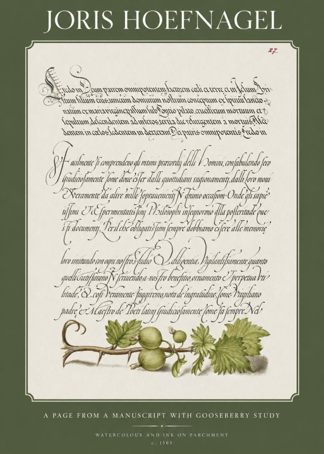 Joris Hoefnagel A Page from a Manuscript with Gooseberry Study No1 - Poster