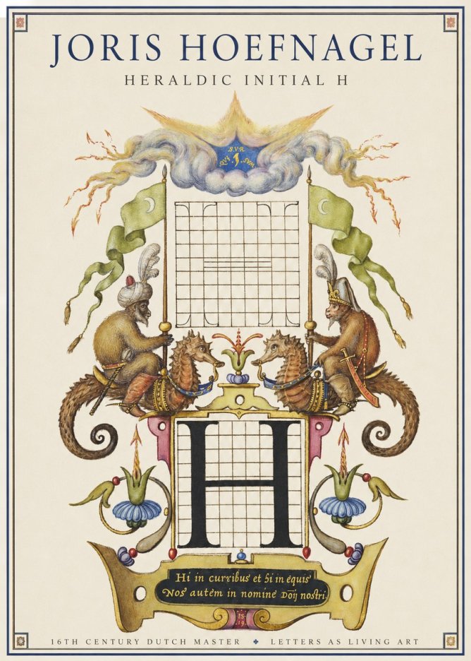 Joris Hoefnagel Heraldic Initial H No1 - Poster