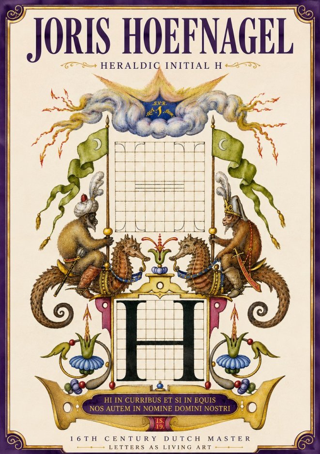 Joris Hoefnagel Heraldic Initial H No4 - Poster