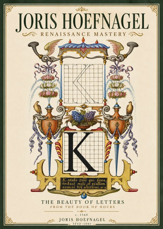 Joris Hoefnagel Illuminated Initial "K" from the Book of Hours No5 - Poster