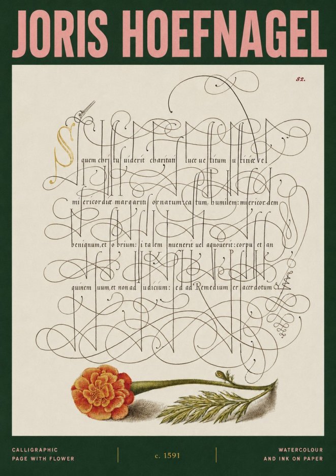 Joris Hoefnagel Calligraphic Study with Marigold No3 - Poster