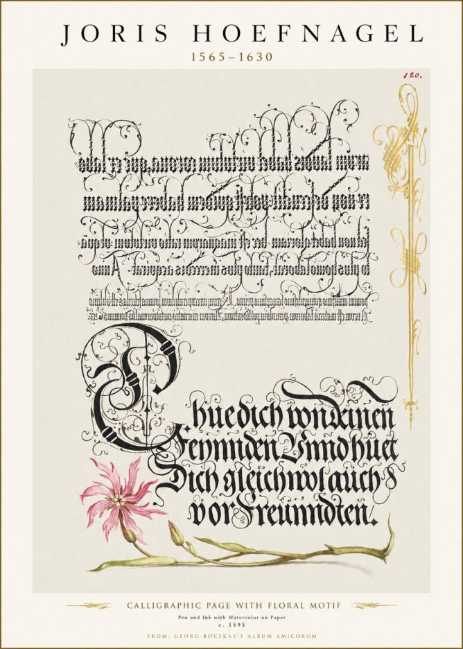 Joris Hoefnagel Calligraphy with Floral Ornament No3 - Poster