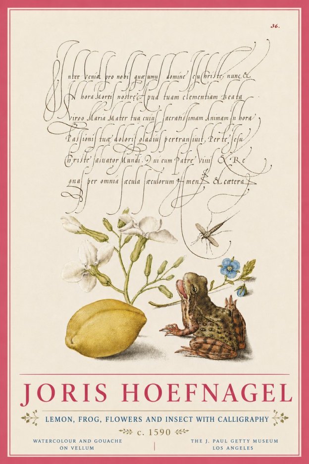Joris Hoefnagel Nature Study with Lemon, Flowers, Frog & Insect No6 - Poster
