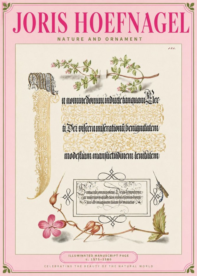 Joris Hoefnagel Illuminated Manuscript Page with Flowers and Insect No2 - Poster