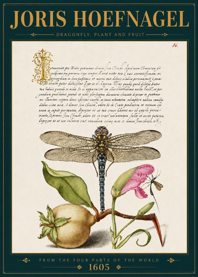 Joris Hoefnagel Dragonfly, Plant and Fruit No5 - Poster