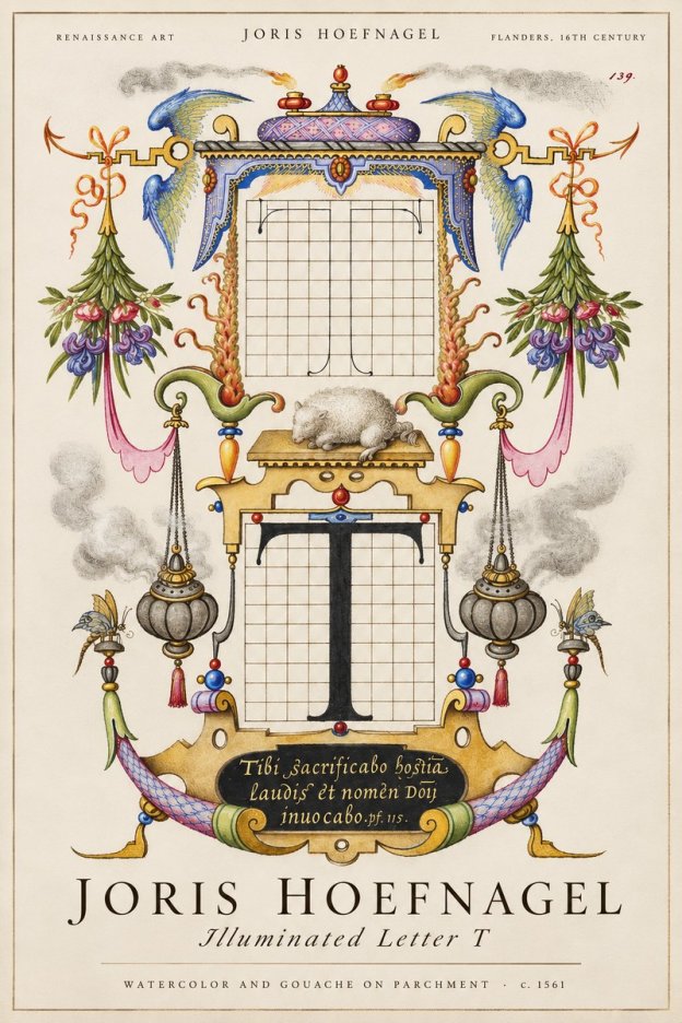 Joris Hoefnagel Letter T with Biblical Verse No3 - Poster