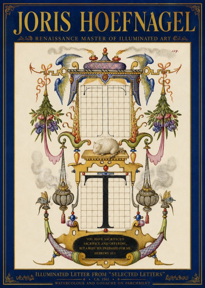 Joris Hoefnagel Letter T with Biblical Verse No5 - Poster