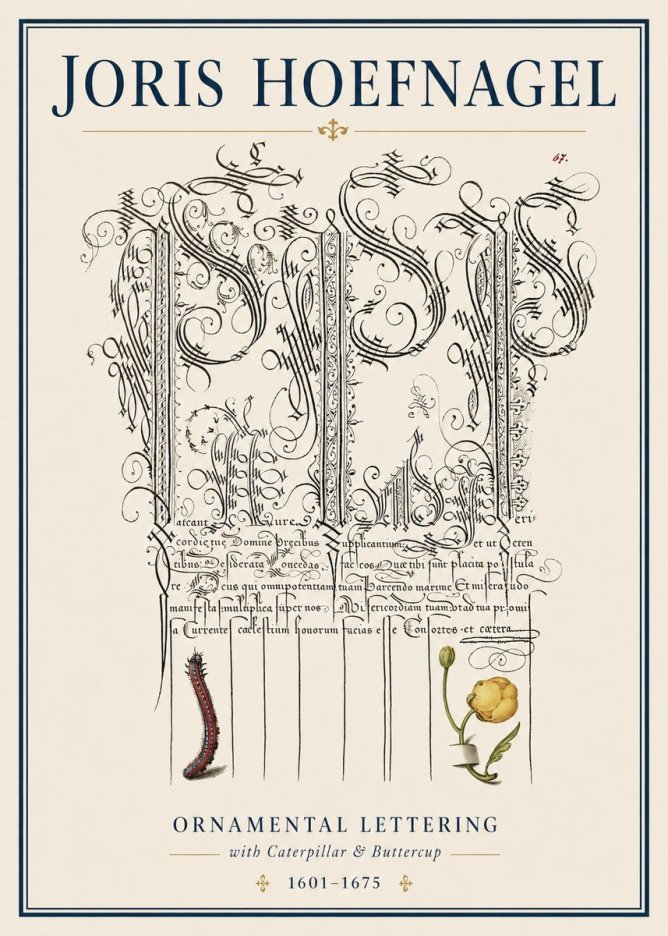 Joris Hoefnagel Ornamental Calligraphy with Caterpillar and Buttercup No4 - Poster