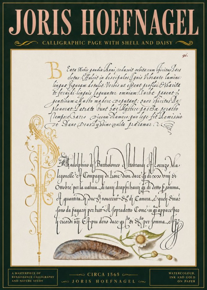 Joris Hoefnagel Calligraphic Page with Shell and Daisy No4 - Poster