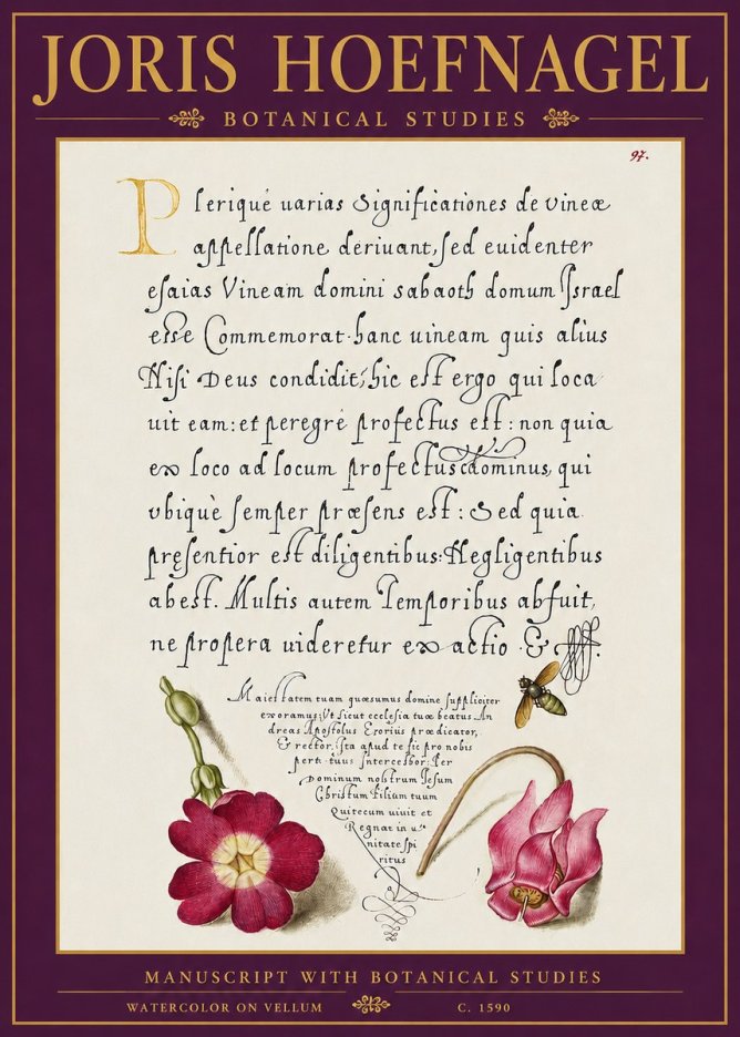 Joris Hoefnagel Manuscript with Botanical Studies No5 - Poster