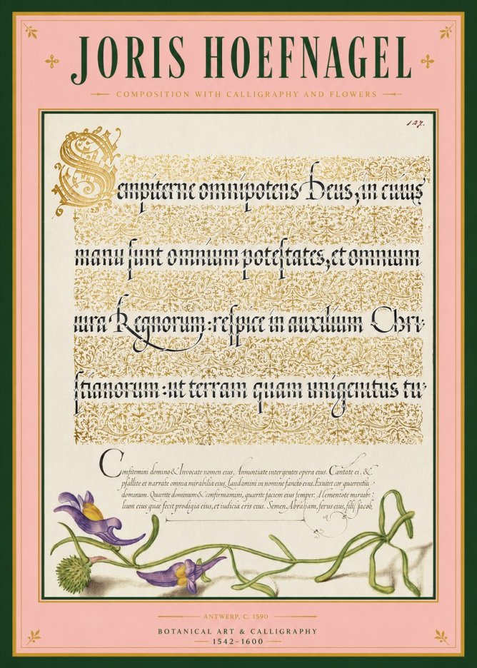Joris Hoefnagel Composition with Calligraphy and Flowers No3 - Poster