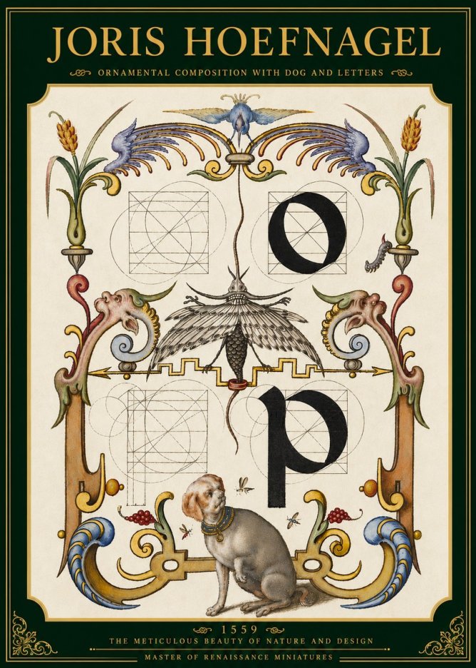 Joris Hoefnagel Ornamental Composition with Dog and Letters No5 - Poster
