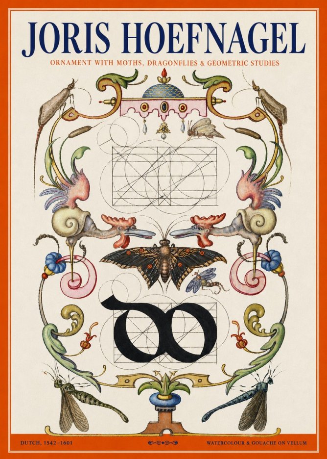Joris Hoefnagel Ornament with Moths, Dragonflies & Geometric Studies No2 - Poster