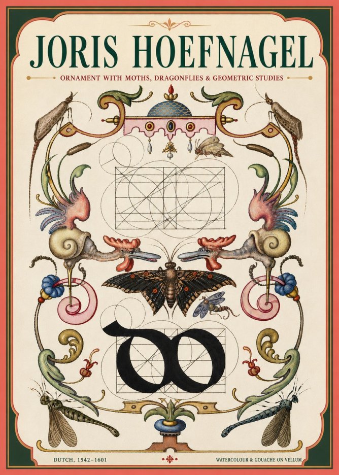 Joris Hoefnagel Ornament with Moths, Dragonflies & Geometric Studies No4 - Poster