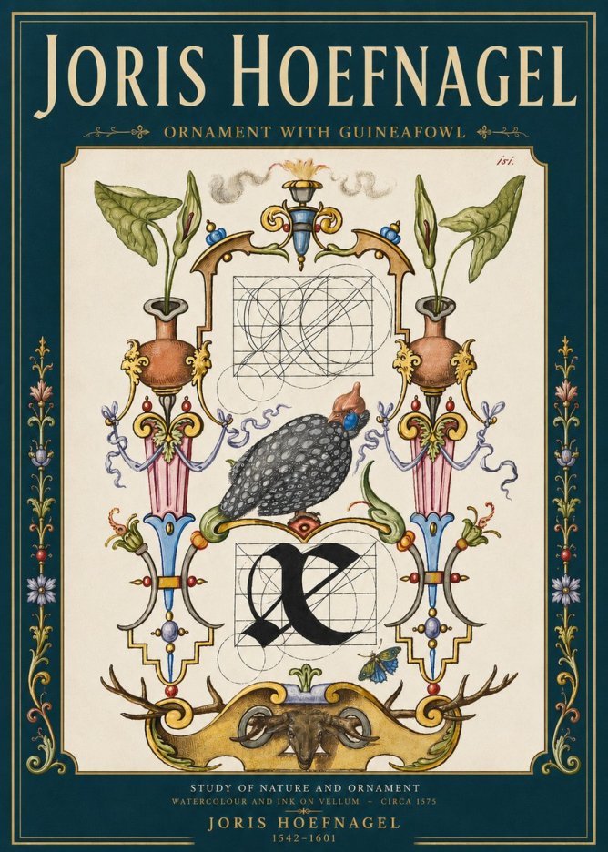 Joris Hoefnagel Ornament with Guineafowl No4 - Poster