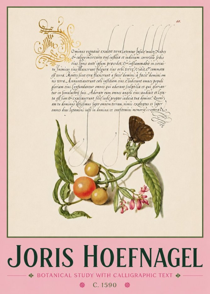 Joris Hoefnagel Botanical Study with Calligraphic Text No4 - Poster