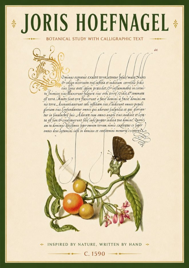 Joris Hoefnagel Botanical Study with Calligraphic Text No6 - Poster