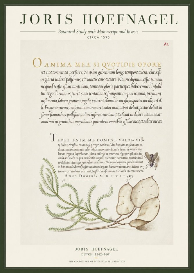 Joris Hoefnagel Botanical Study with Manuscript and Insects No1 - Poster