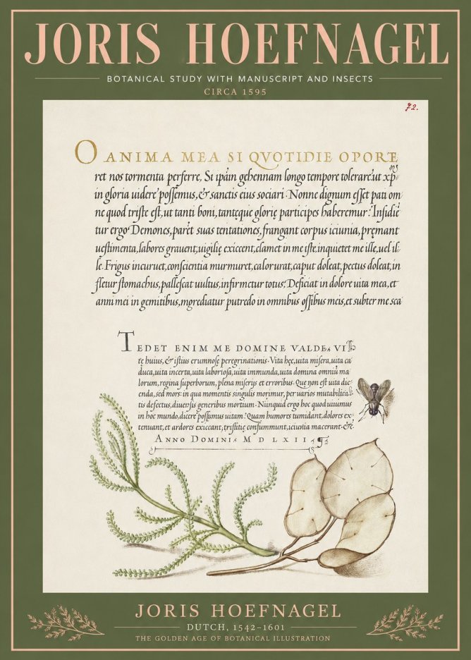 Joris Hoefnagel Botanical Study with Manuscript and Insects No3 - Poster