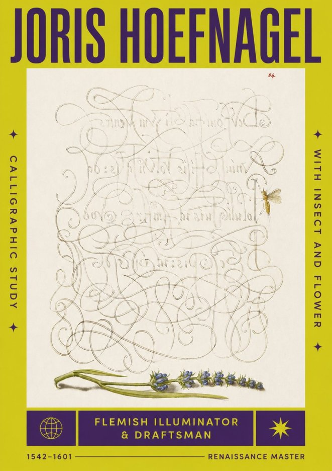 Joris Hoefnagel Calligraphic Study with Insect and Flower No4 - Poster