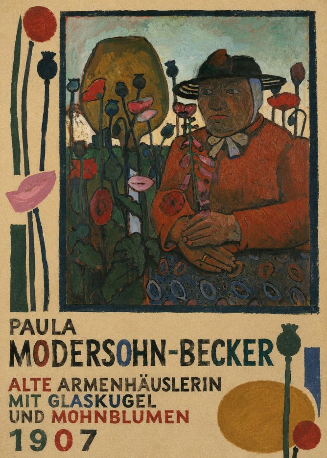 Paula Modersohn-Becker Alte Armenhäuslerin Mit Glaskugel Und Mohnblumen No4 - Poster