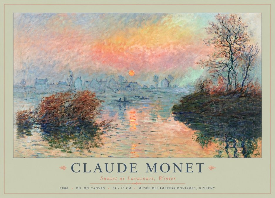 Monet Sunset at Lavacourt, Winter No4 - Poster