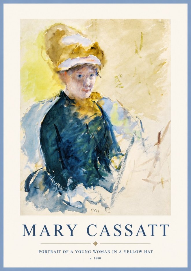 Mary Cassatt Portrait of a Young Woman in a Yellow Hat No4 - Poster