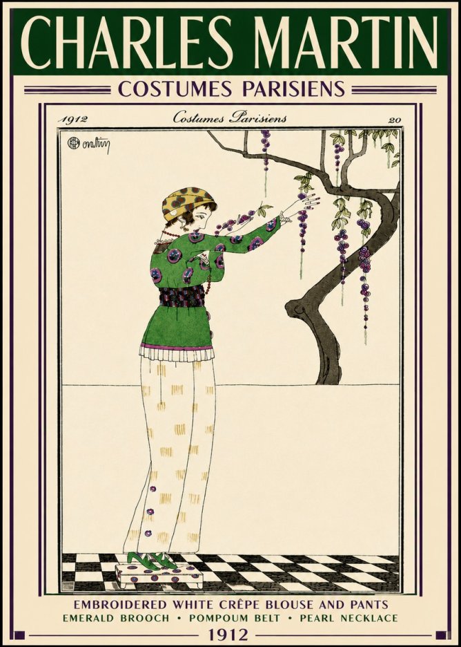 Charles Martin Embroidered White Crêpe Blouse and Pants No6 - Poster