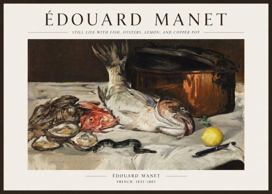 Édouard Manet Still Life with Fish, Oysters, Lemon, and Copper Pot No1 - Poster