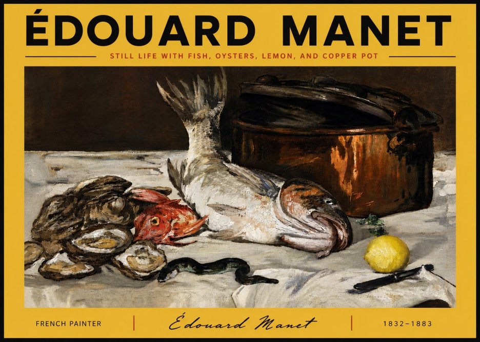 Édouard Manet Still Life with Fish, Oysters, Lemon, and Copper Pot No6 - Poster