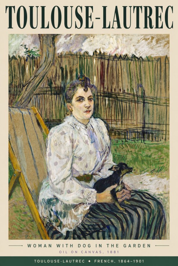Toulouse-Lautrec Woman with Dog in the Garden No3 - Poster