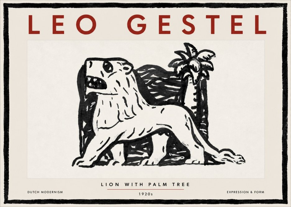 Leo Gestel Lion with Palm Tree No6 - Poster