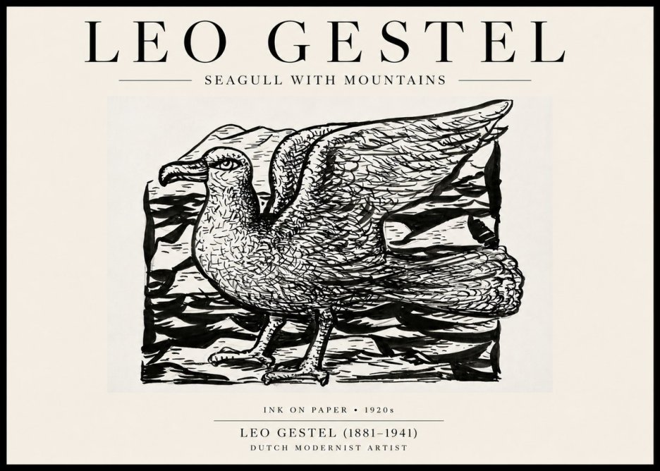 Leo Gestel Seagull with Mountains No6 - Poster