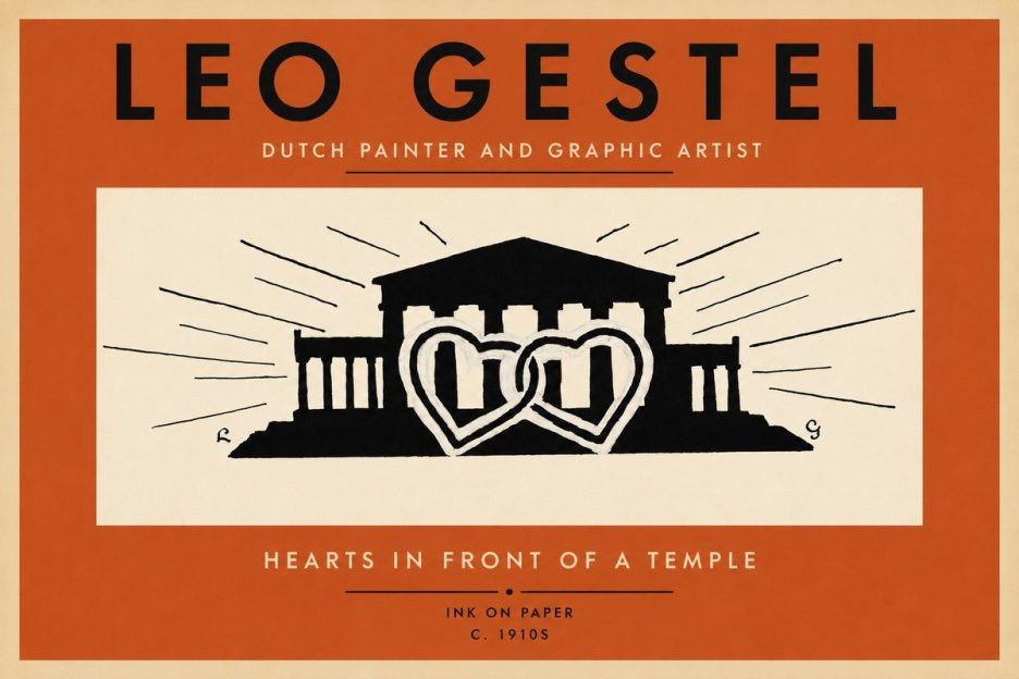 Leo Gestel Hearts in Front of a Temple No2 - Poster