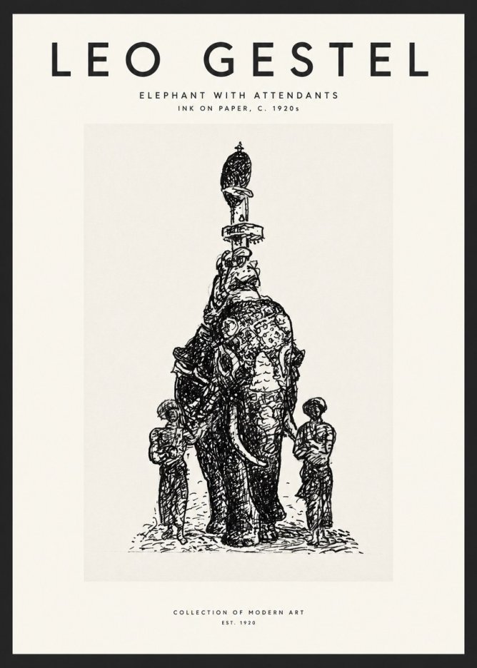 Leo Gestel Elephant with Attendants No1 - Poster